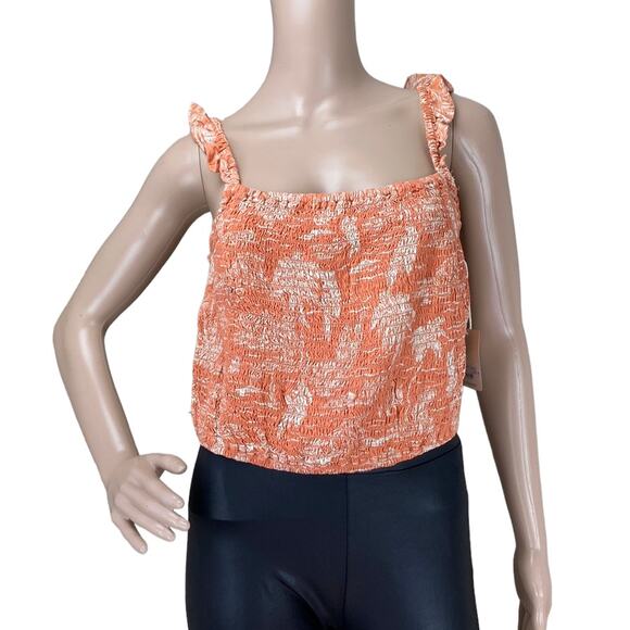 New A.N.A. A New Approach Women's Orange Oasis Convo Ruffled Shirred Crop Top M - Picture 1 of 5